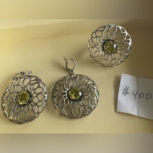 Silver and Green Gemstone Earrings